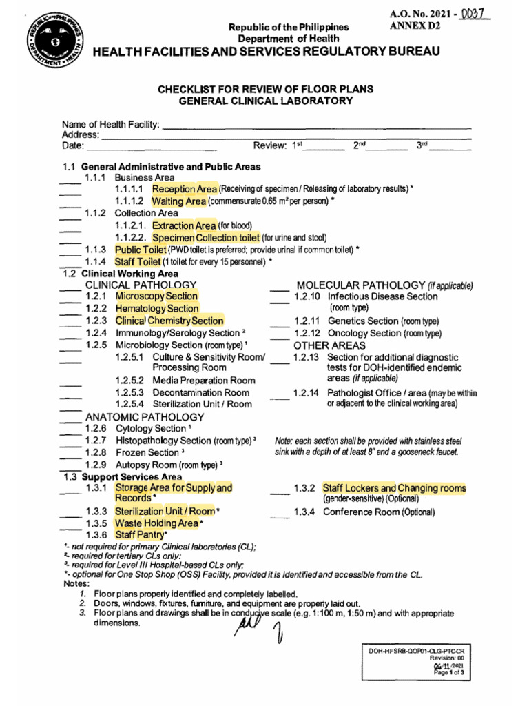 DOH Checklist for Review CLINICAL LABORATORY PDF