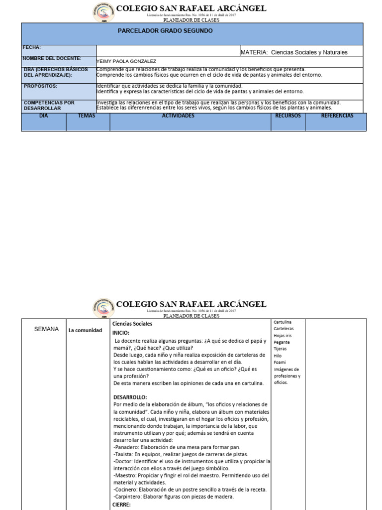 Planeador de Clases para Segundo Grado | PDF | Maestros | Amor