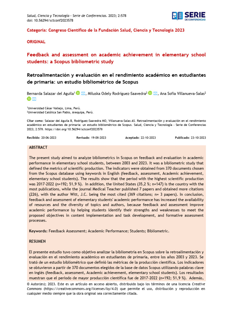 Retroalimentacion Y Evaluacion En El Rendimiento A Pdf Science