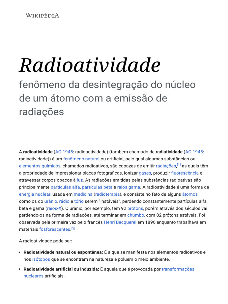 Introdução à Radioatividade | PDF | Radioatividade | Átomos