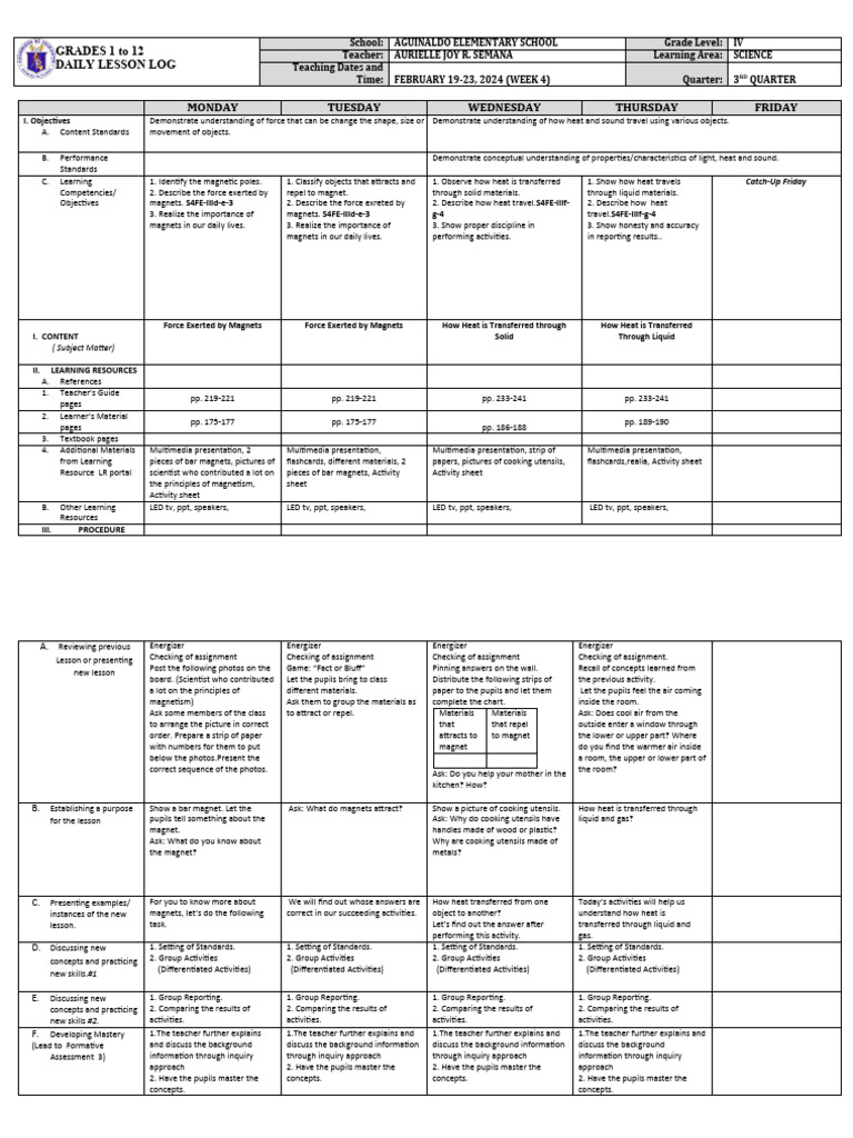 DLL - Science 4 - Q3 - W4 | PDF