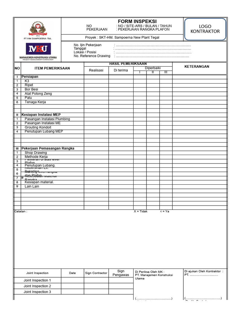 Inspeksi Proyek Sampoerna Tegal | PDF