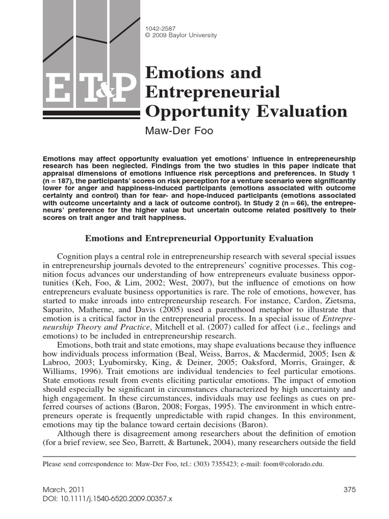Emotions in Entrepreneurial Decisions | PDF | Career & Growth | Science ...