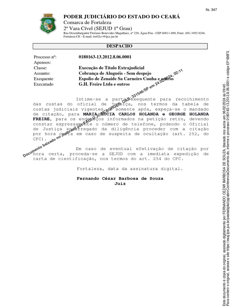 1 Despacho De Mero Expediente Pdf Direito Comum Separação De