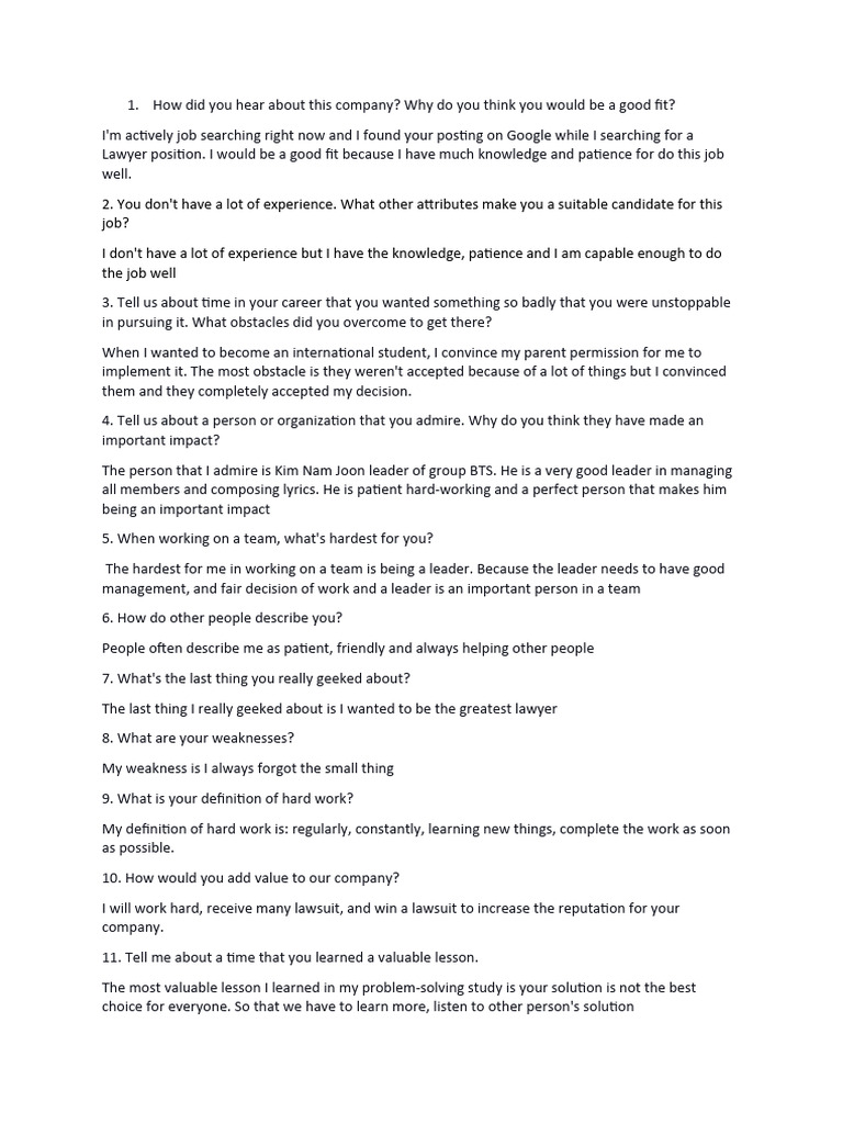 Interview Question Pdf