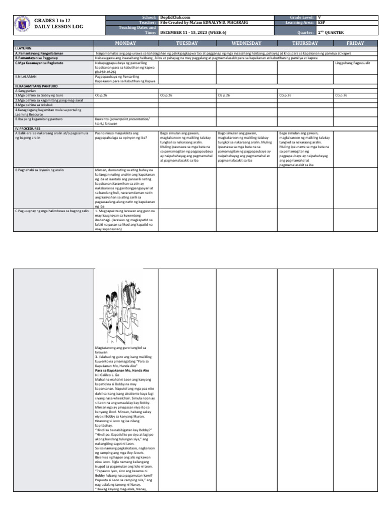 DLL - Esp 5 - Q2 - W6 | PDF