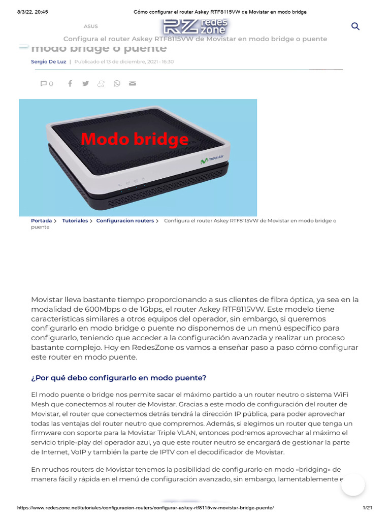 Cómo Configurar El Router Askey RTF8115VW de Movistar en Modo Bridge ...