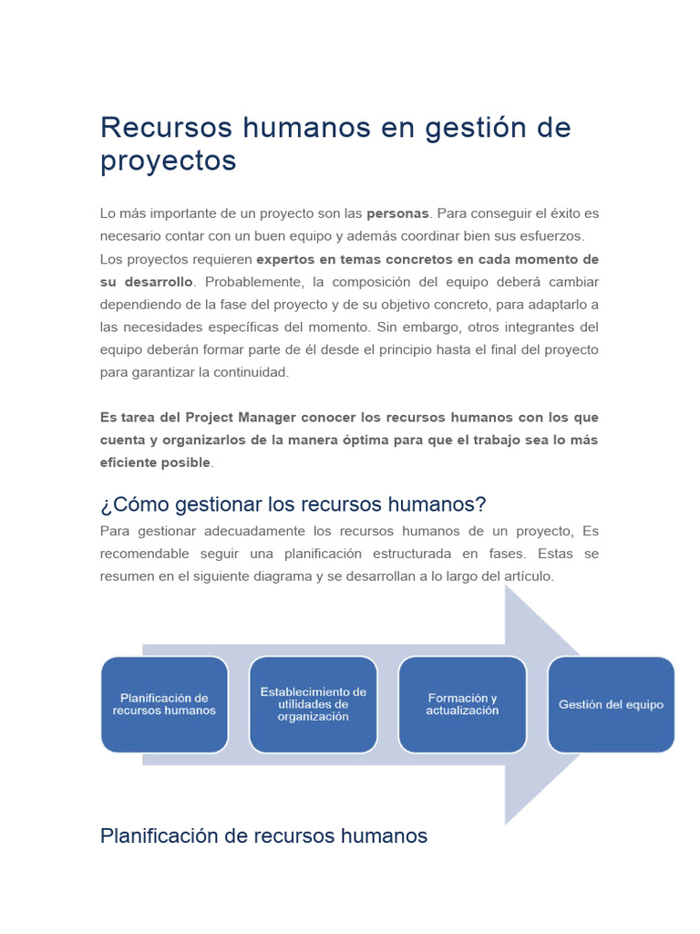 Gestión de Recursos Humanos en Proyectos | PDF | Gestión de recursos ...