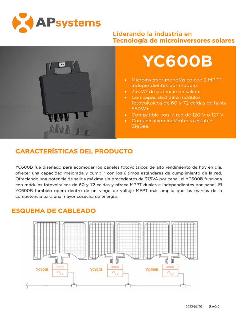 Microinversor YC600B: Especificaciones y Ventajas | PDF | Panel solar ...