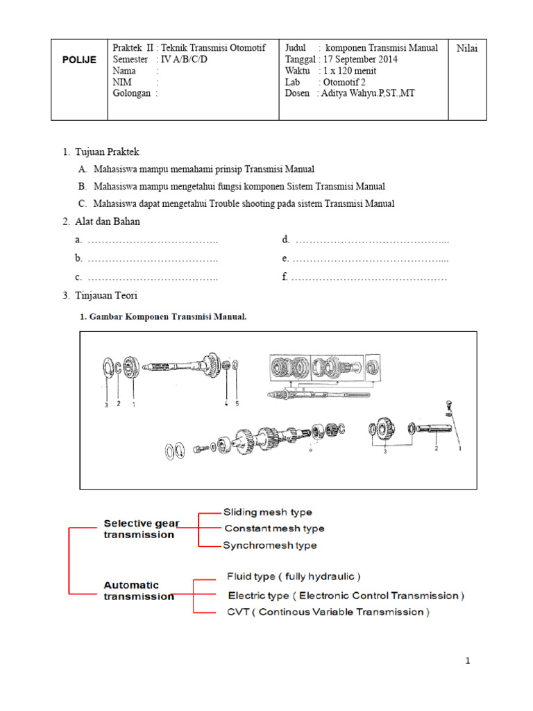 Komponen dan Praktek Transmisi Manual | PDF | Teknologi & Rekayasa