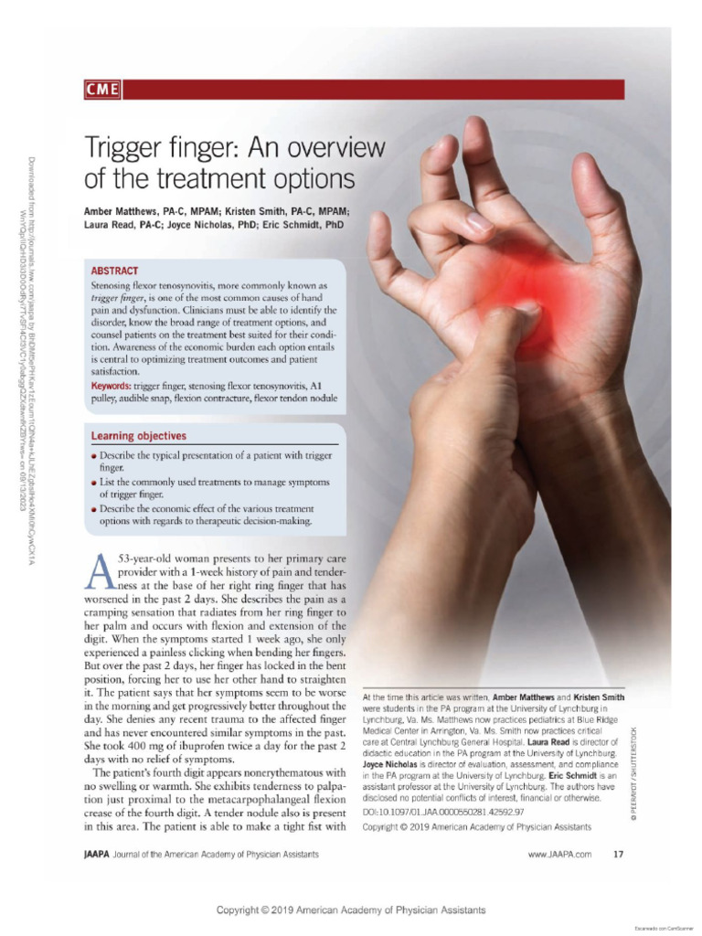 Trigger Finger An Overview of The Treatment.3 | PDF