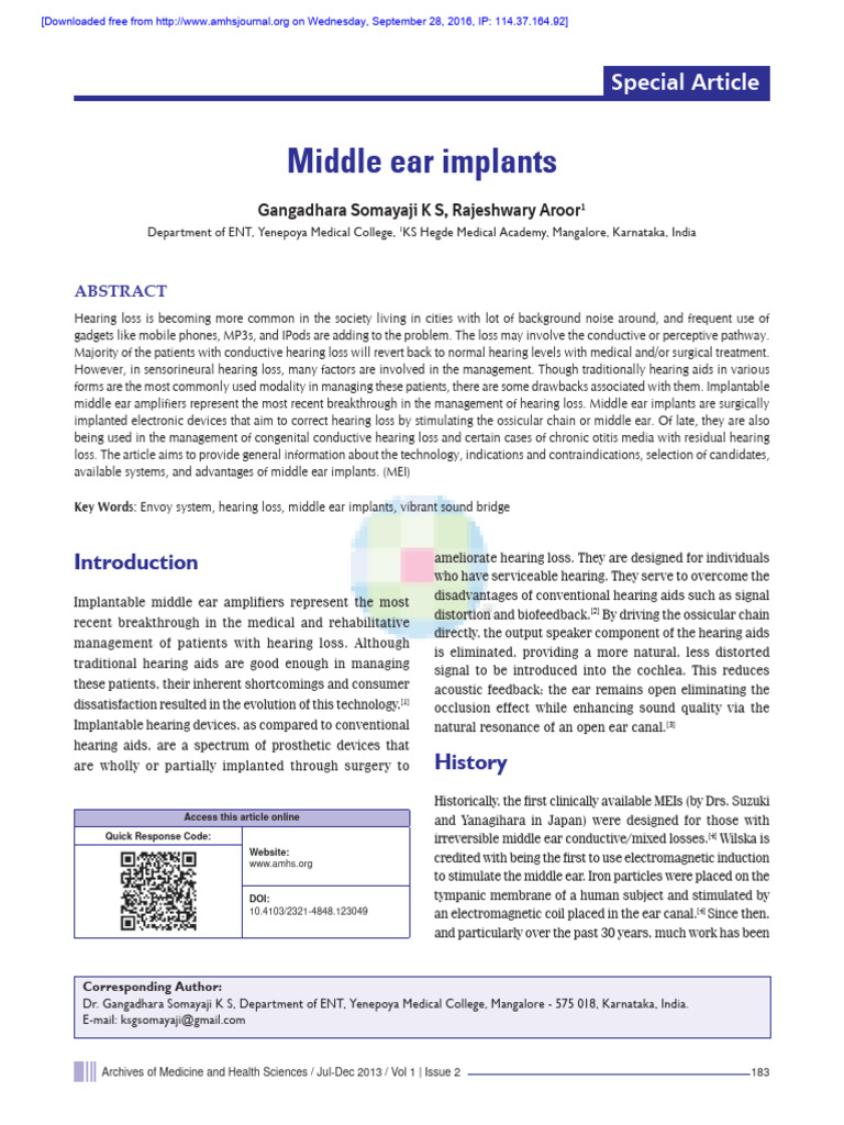 Middle Ear Implants Pdf Hearing Ear