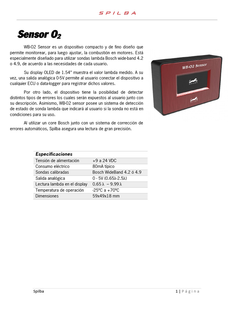 Sensor O2 WB-02: Especificaciones y Funciones | PDF | Sensor | Electrónica