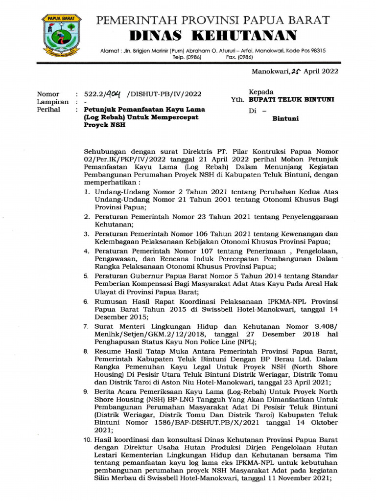 Surat kadishut pb petunjuk pemanfaatan kayu lama log rebah untuk