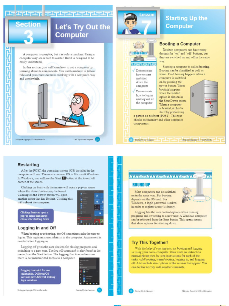 Grade 2 - Lesson 7 Starting Up The Computer | PDF