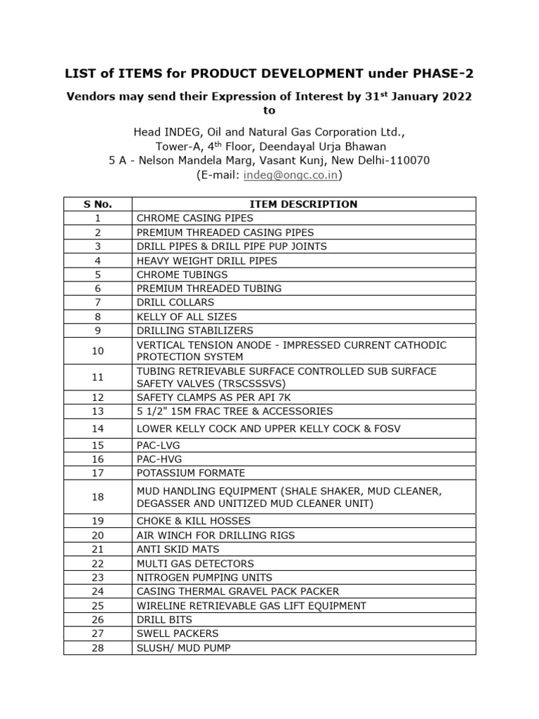 EOI for Product Development Items | PDF