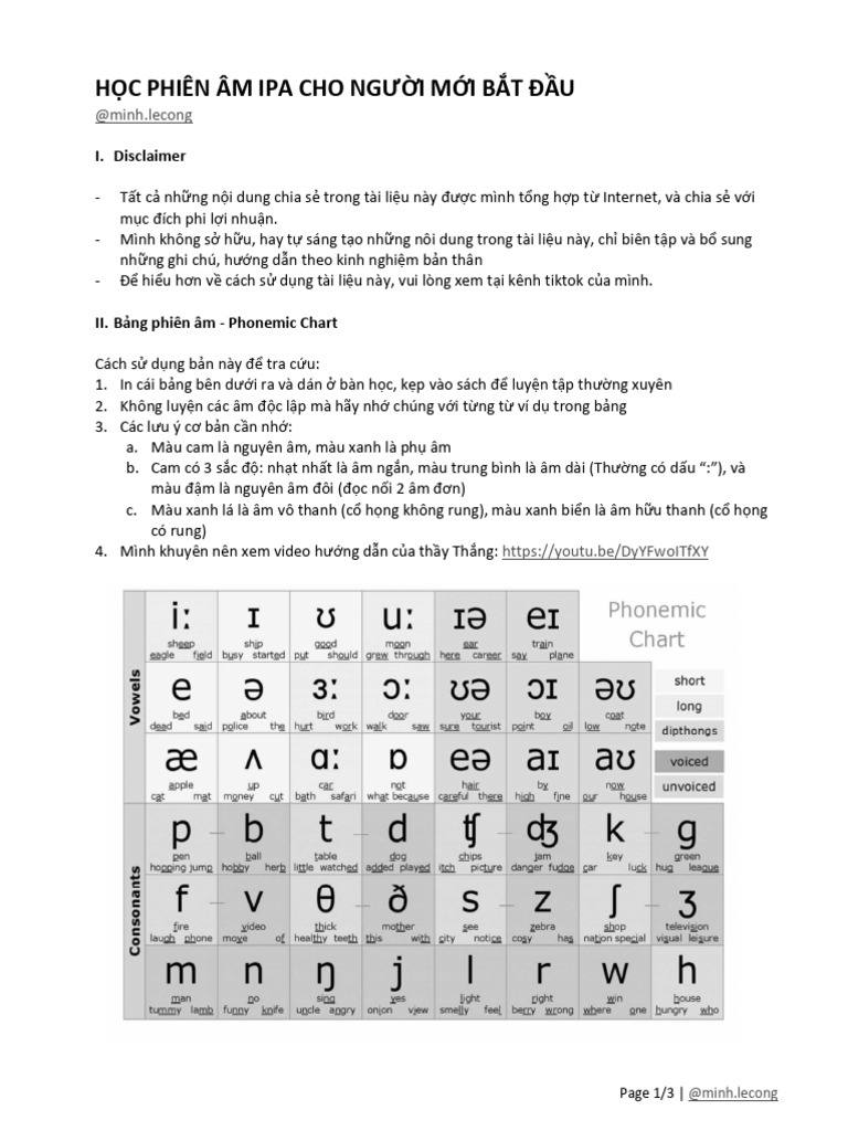 Học Phiên Âm Ipa Cho Người Mới Bắt Đầu: @minh.lecong | PDF