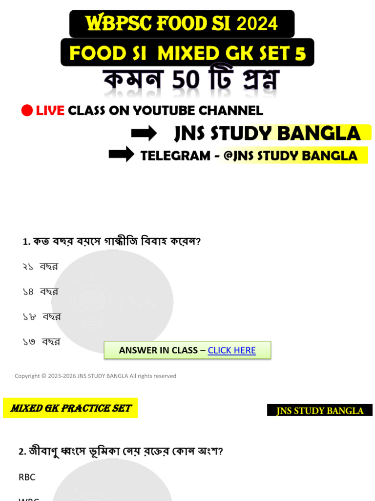 Food Si Mixed GK Set 5 JNS Study | PDF