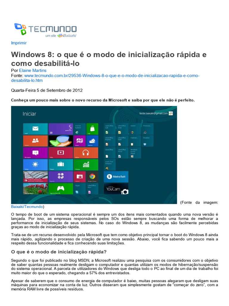 Windows 8 - o Que É o Modo de Inicialização Rápida e Como Desabilitá-Lo ...