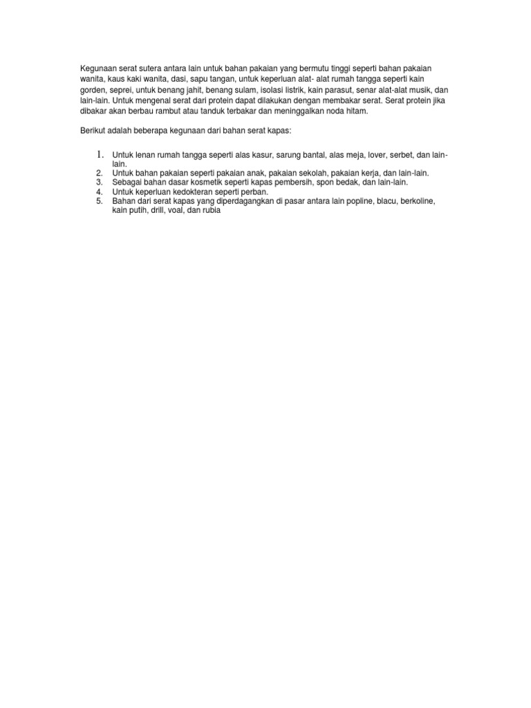Kegunaan Serat Sutera Antara Lain Untuk Bahan Pakaian Yang Bermutu Tinggi Seperti Bahan Pakaian Wanita Pdf