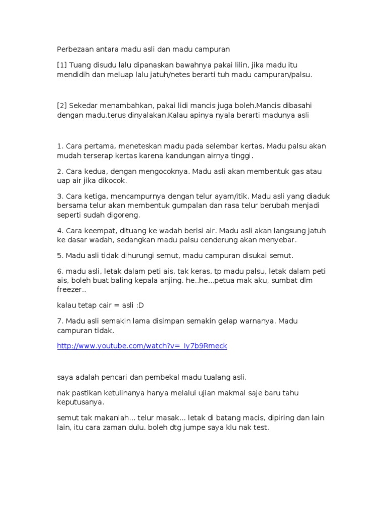 Madu Asli Vs Madu Campuran Pdf