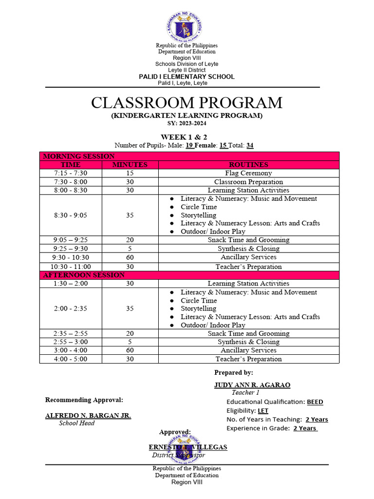 Kindergarten Learning Program Overview | PDF | Teachers | Classroom