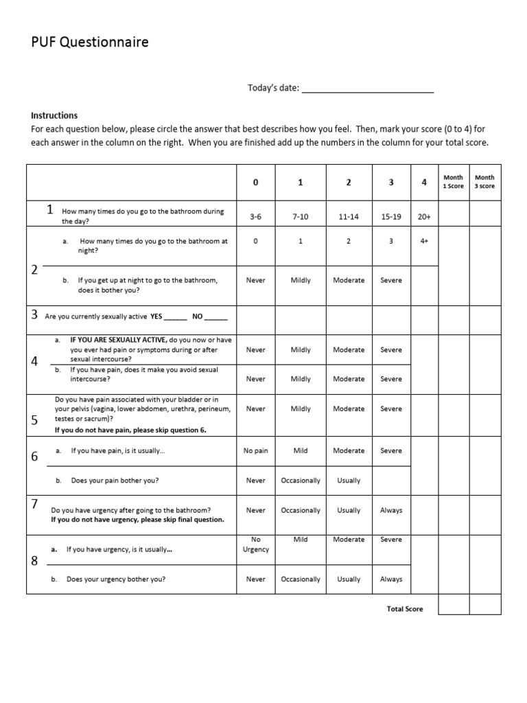 PUF Questionnaire | PDF | Urination | Clinical Medicine