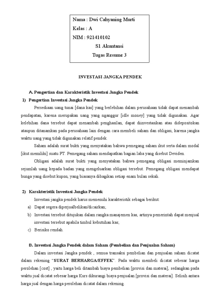 Resume 3 Investasi Jangka Pendek
