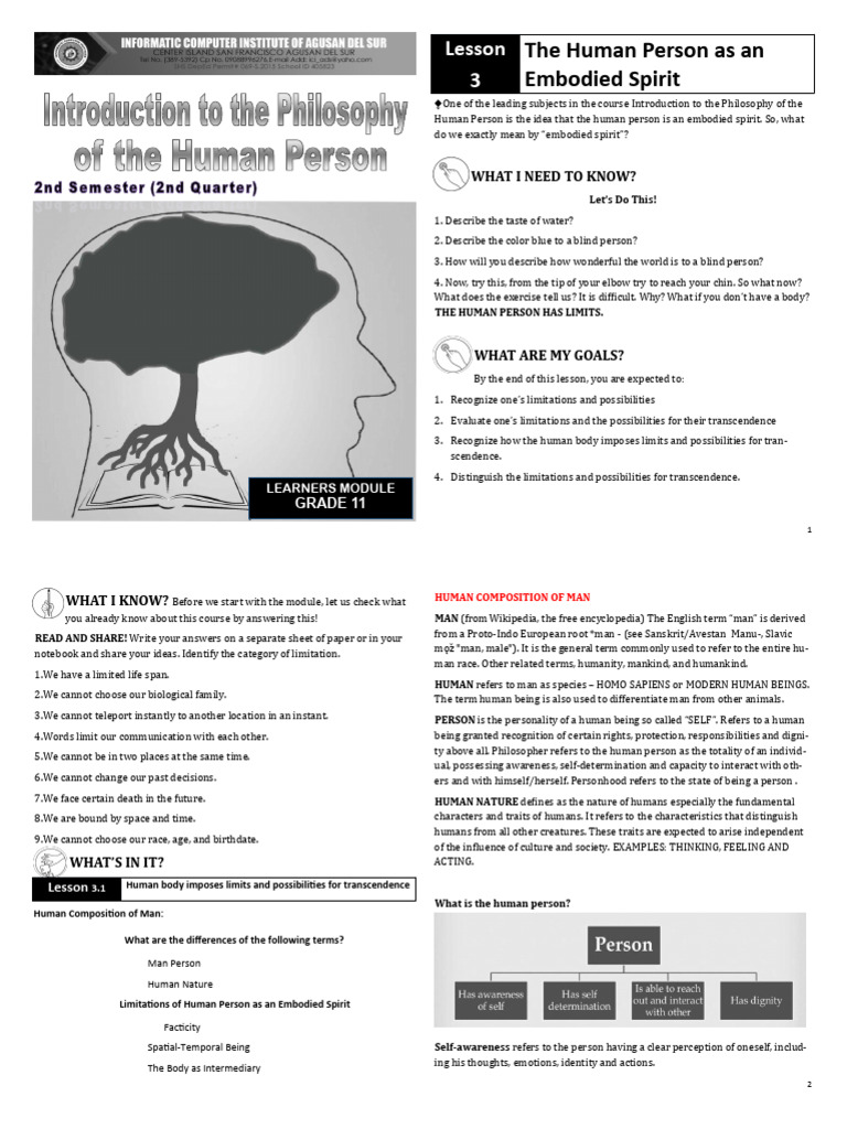 GRADE 12 2nd Quarter Philosophy 1 | PDF | Human | Feeling