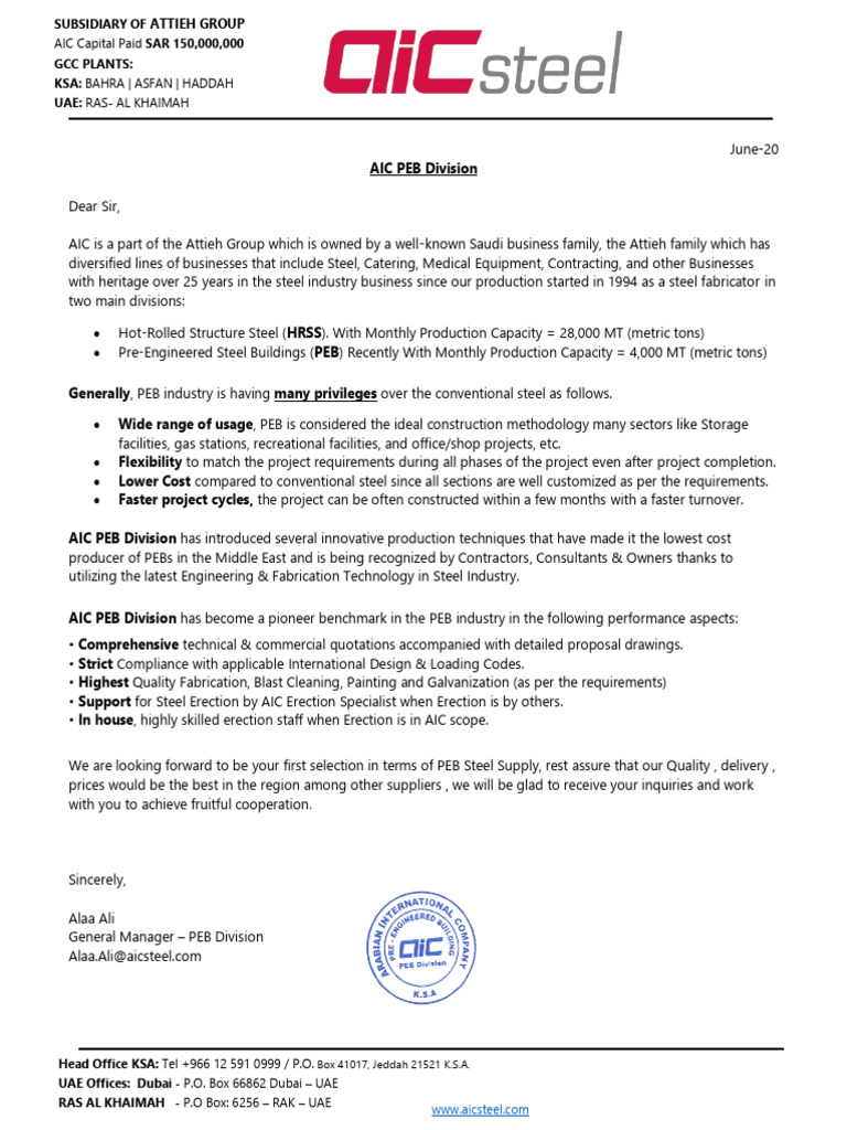 AIC Steel: PEB Solutions in GCC | PDF | United Arab Emirates | Dubai
