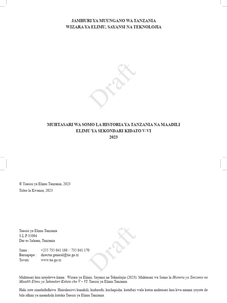 Historia Ya Tanzania Na Maadili | PDF