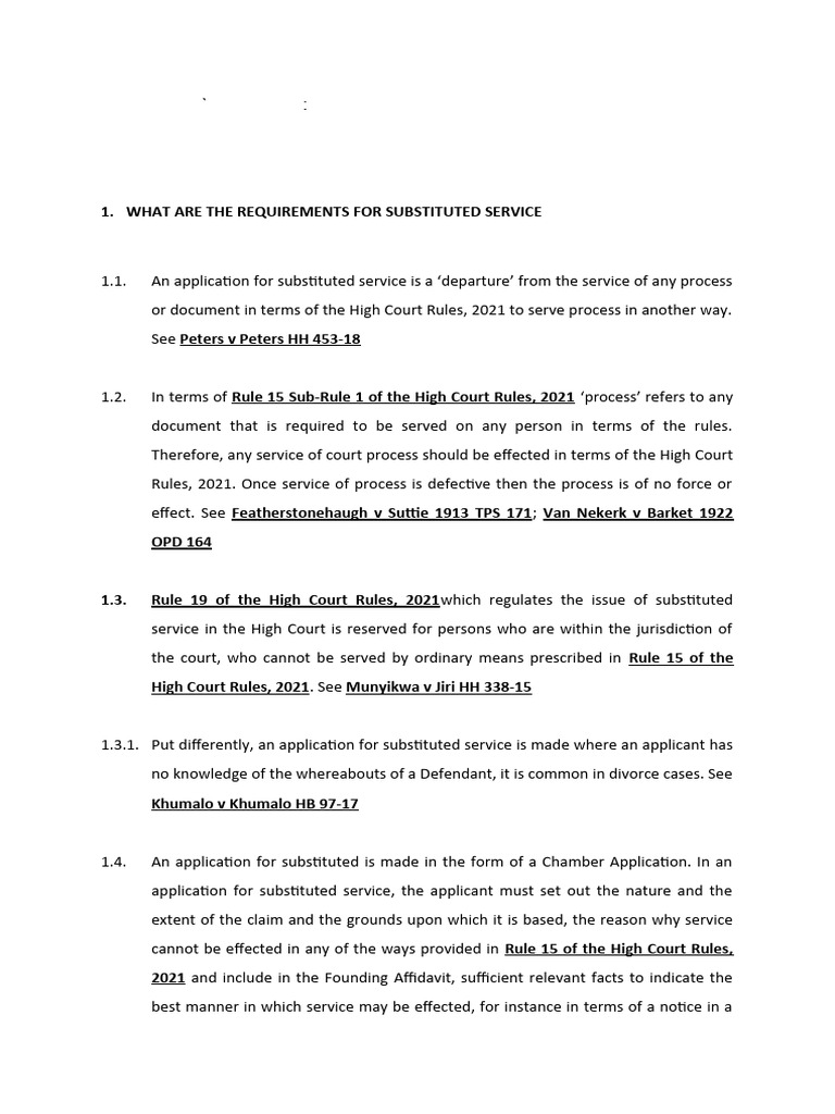 Substituted Service in High Court Rules | PDF | Service Of Process ...
