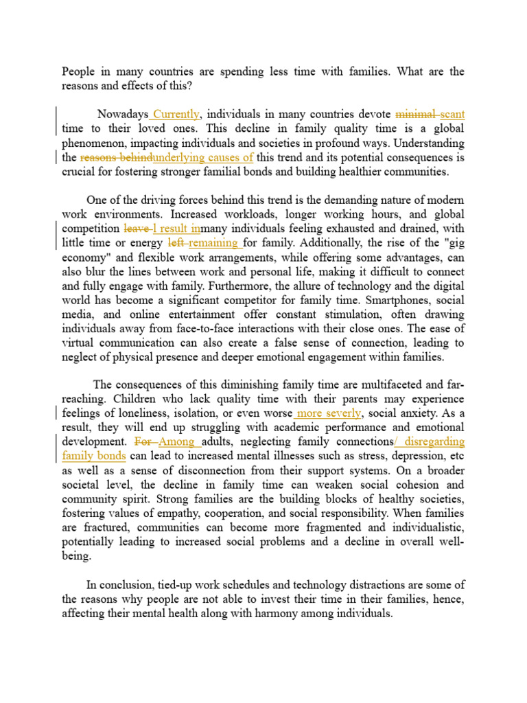 Decline in Family Time: Causes & Effects | PDF | Loneliness | Social ...