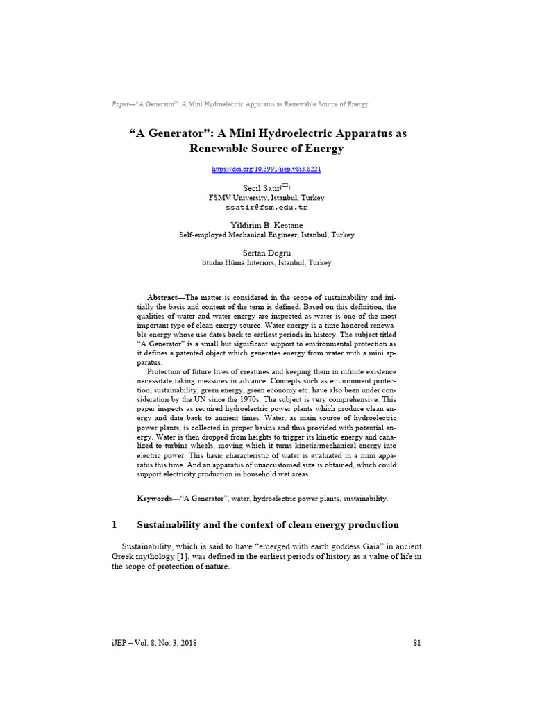 Mini Hydroelectric Generator For Sustainability Pdf Electric