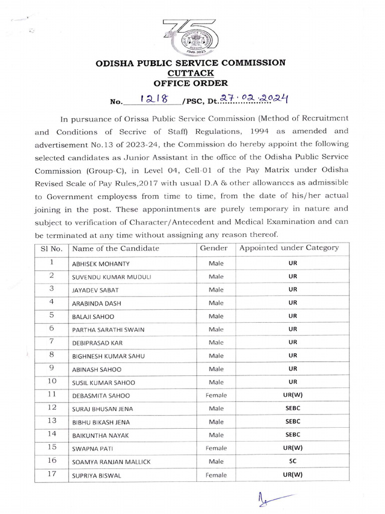 Appointment Order PDF