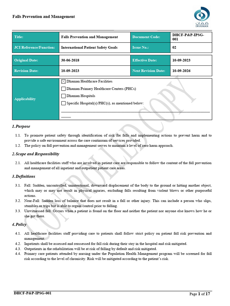 Hospital Fall Prevention Policy | PDF | Patient | Hospital