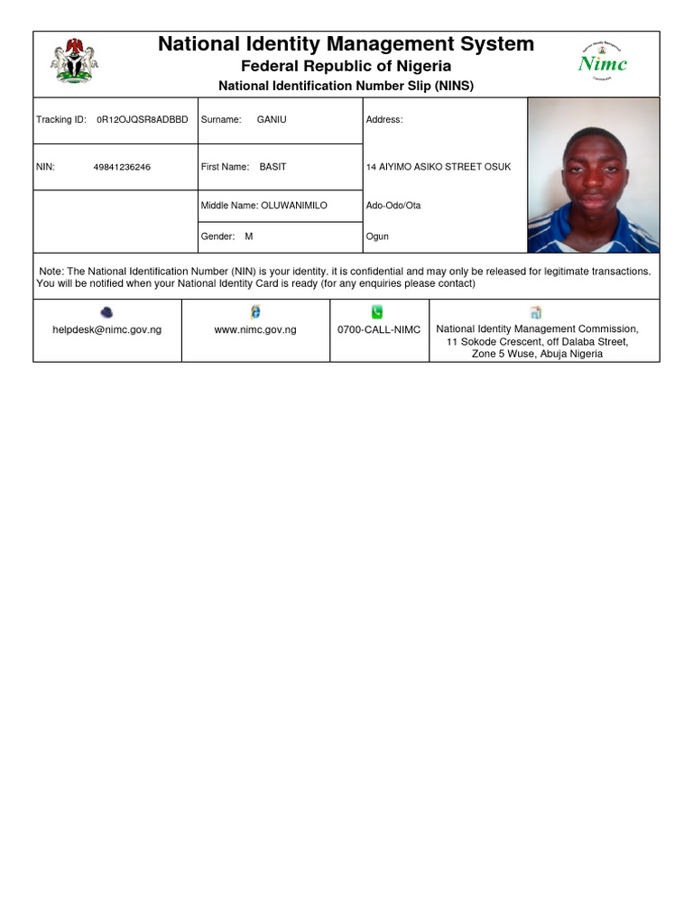 National Identification Number Slip | PDF