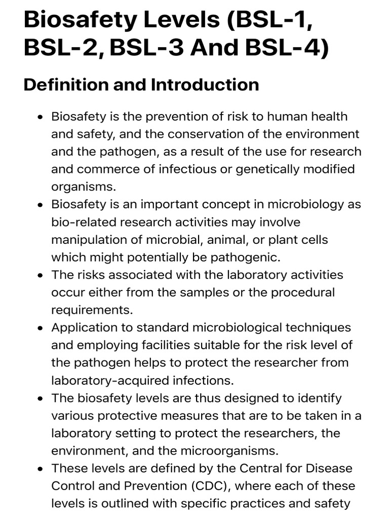 Biosafety levels bsl 1 bsl 2 bsl 3 and bsl 4 microbe notes pdf