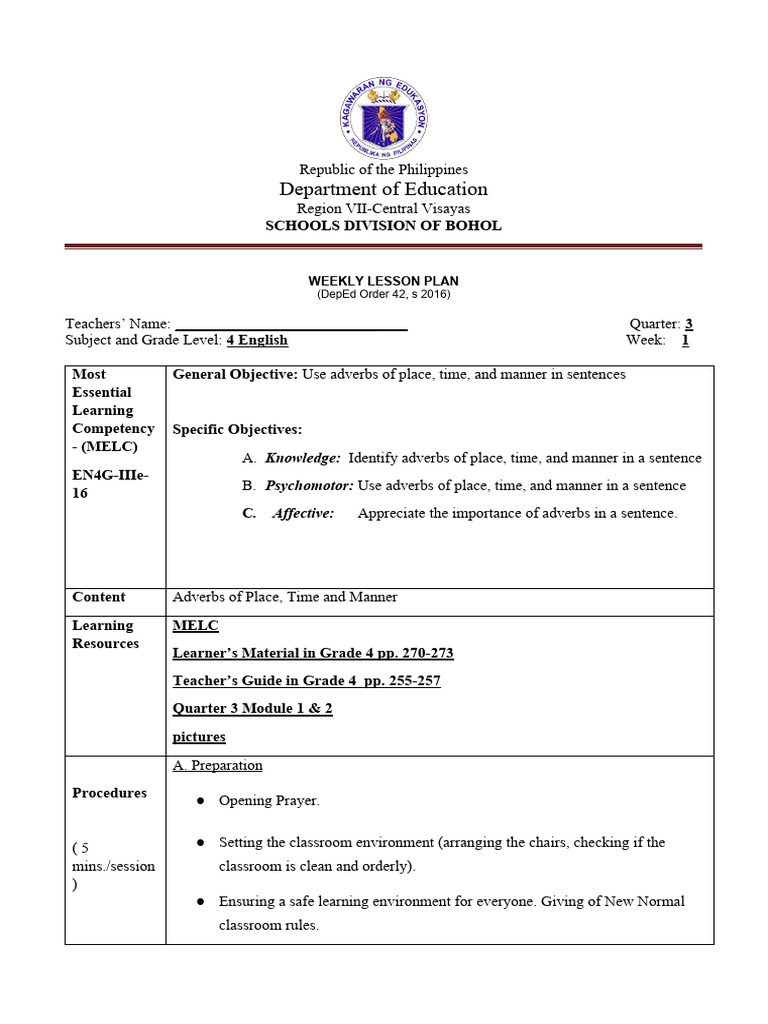 English4 Q3 Plp Wk1 Pdf Adverb Learning