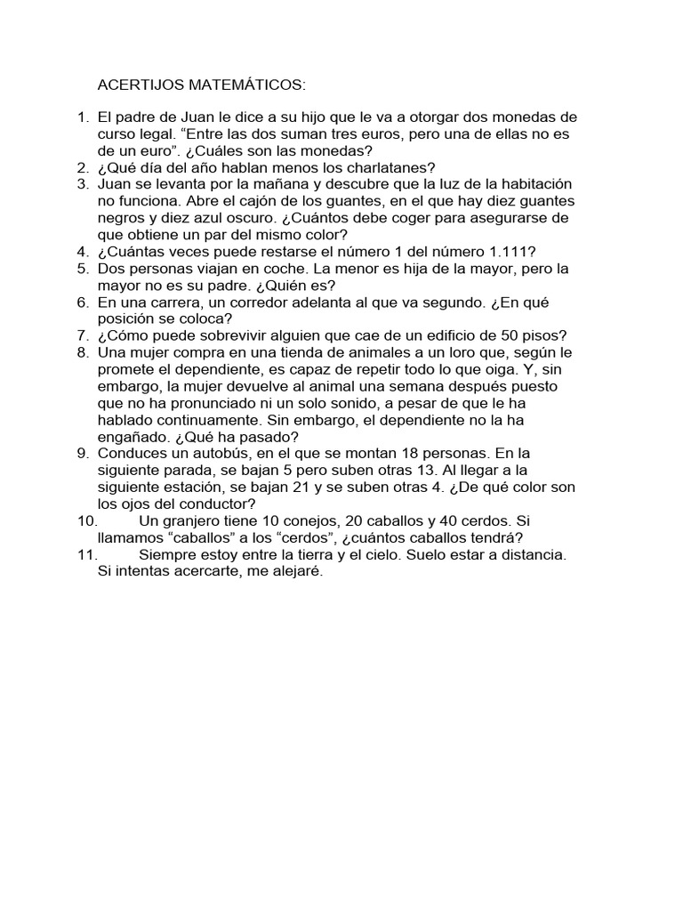 Acertijos Matemáticos y Lógicos | PDF