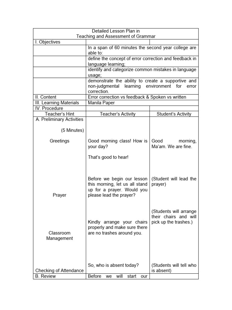 Detailed Lesson Plan in Error Correction | PDF | Lesson Plan | Question