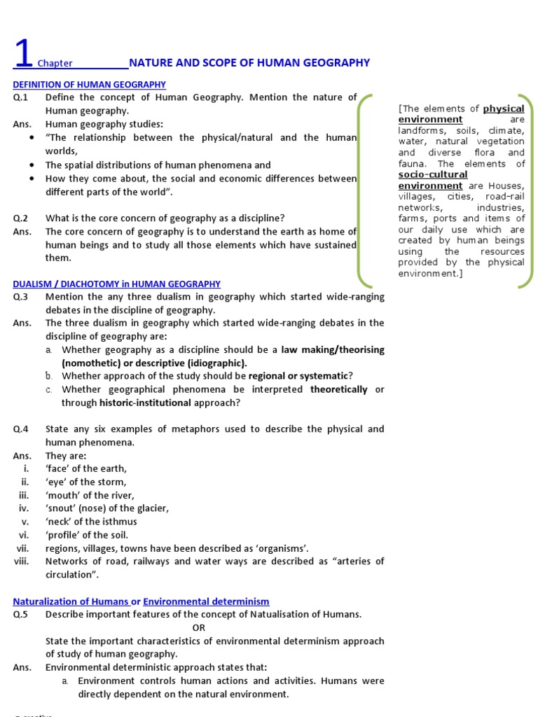Nature and Scope of Human Geography | PDF | Determinism | Geography