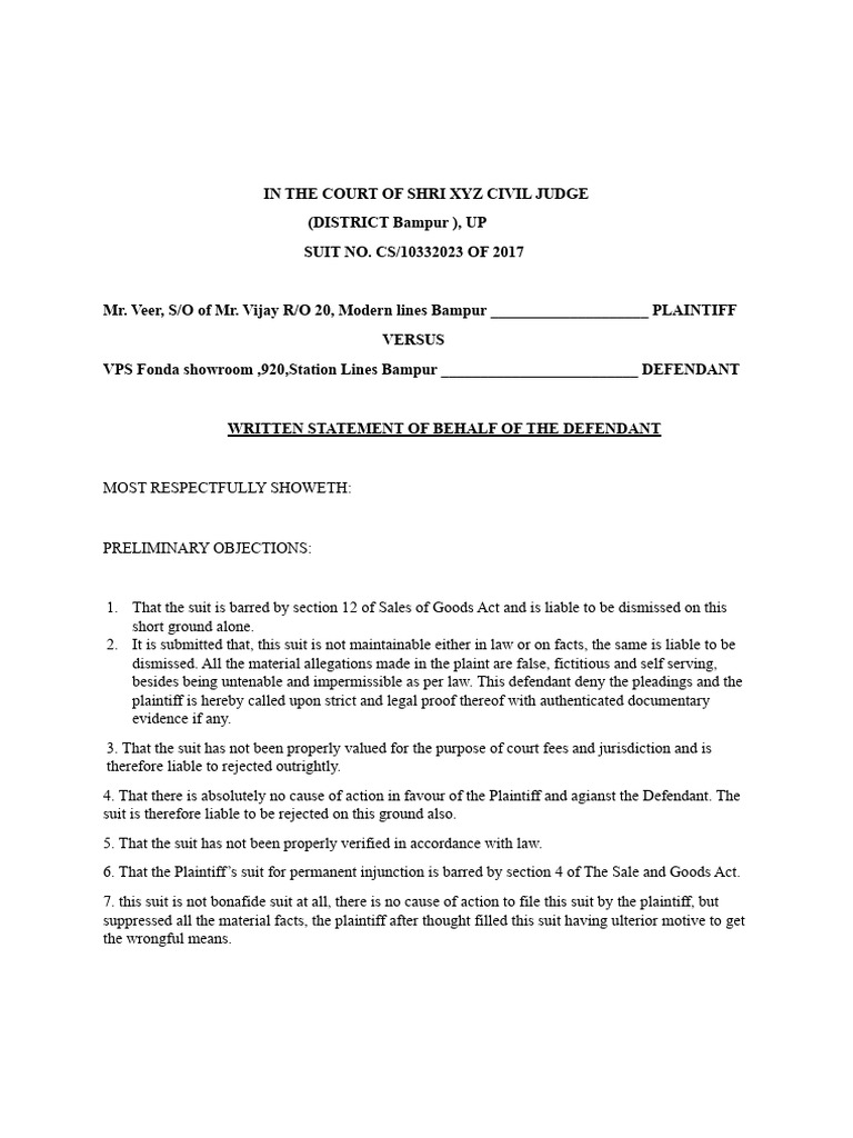 Defendant's Written Statement in Suit | PDF | Breach Of Contract | Lawsuit