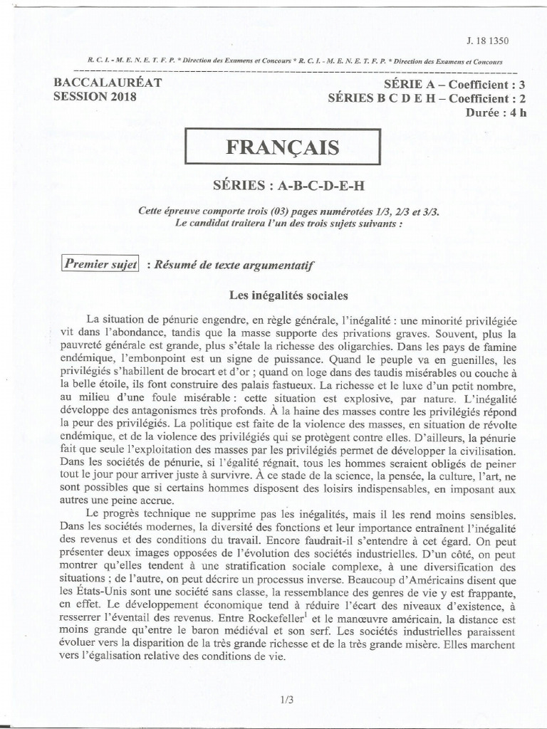 RCI BAC 2018 Francais Series A B C D E H | PDF