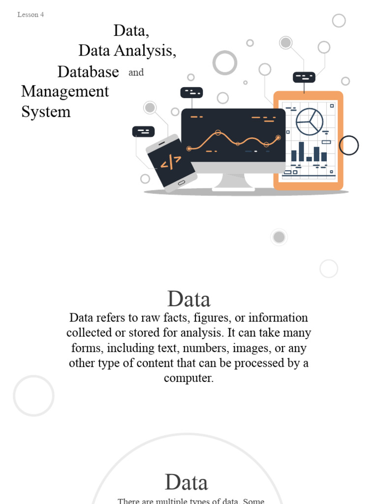 Lesson 4 Data, Data Analysis, Database, Database Management | PDF ...