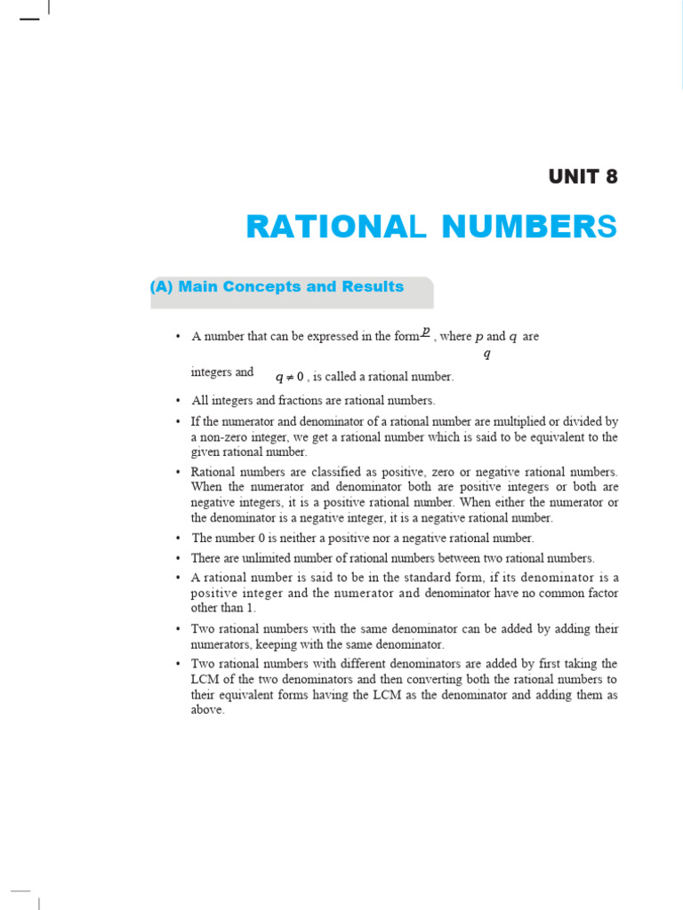 Rational Numbers for Class 7: Key Concepts | PDF | Rational Number ...