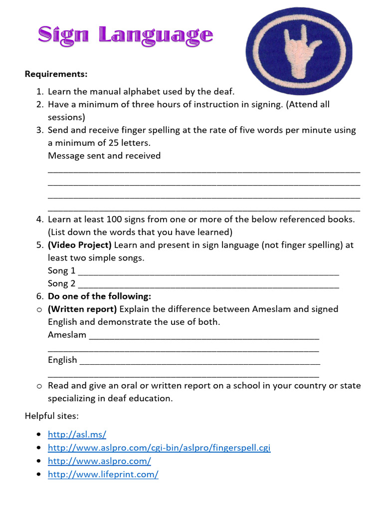 Sign Language Honor PDF