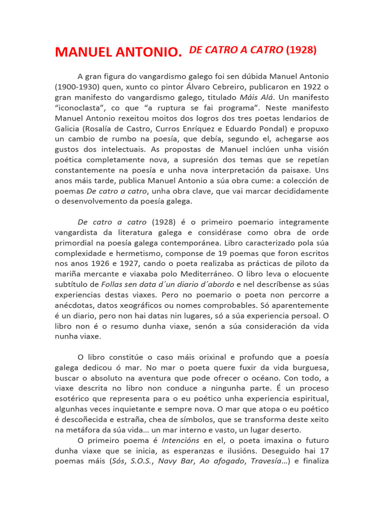 De Catro A Catro. Manuel Antonio | PDF