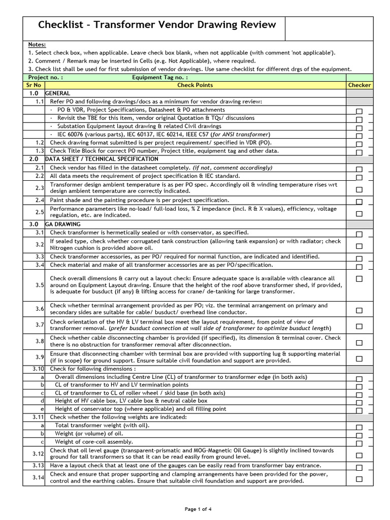 Transformer GA Drawing Check List PDF Transformer Electric Power