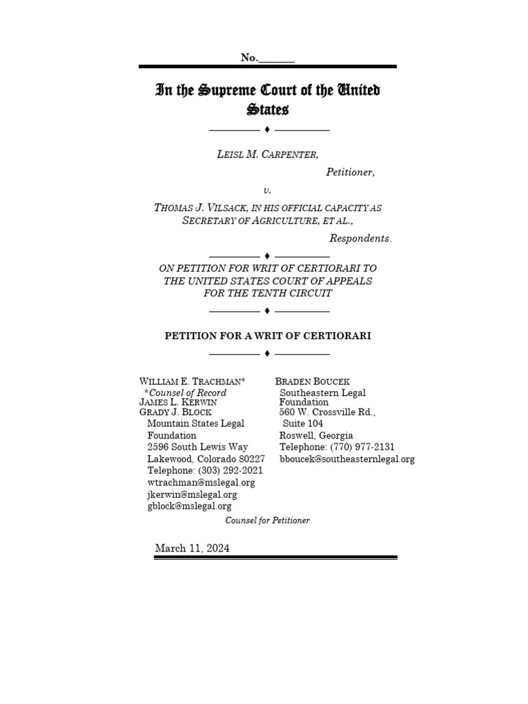 LEISL M. CARPENTER, Petitioner, v. THOMAS J. VILSACK, IN HIS OFFICIAL ...
